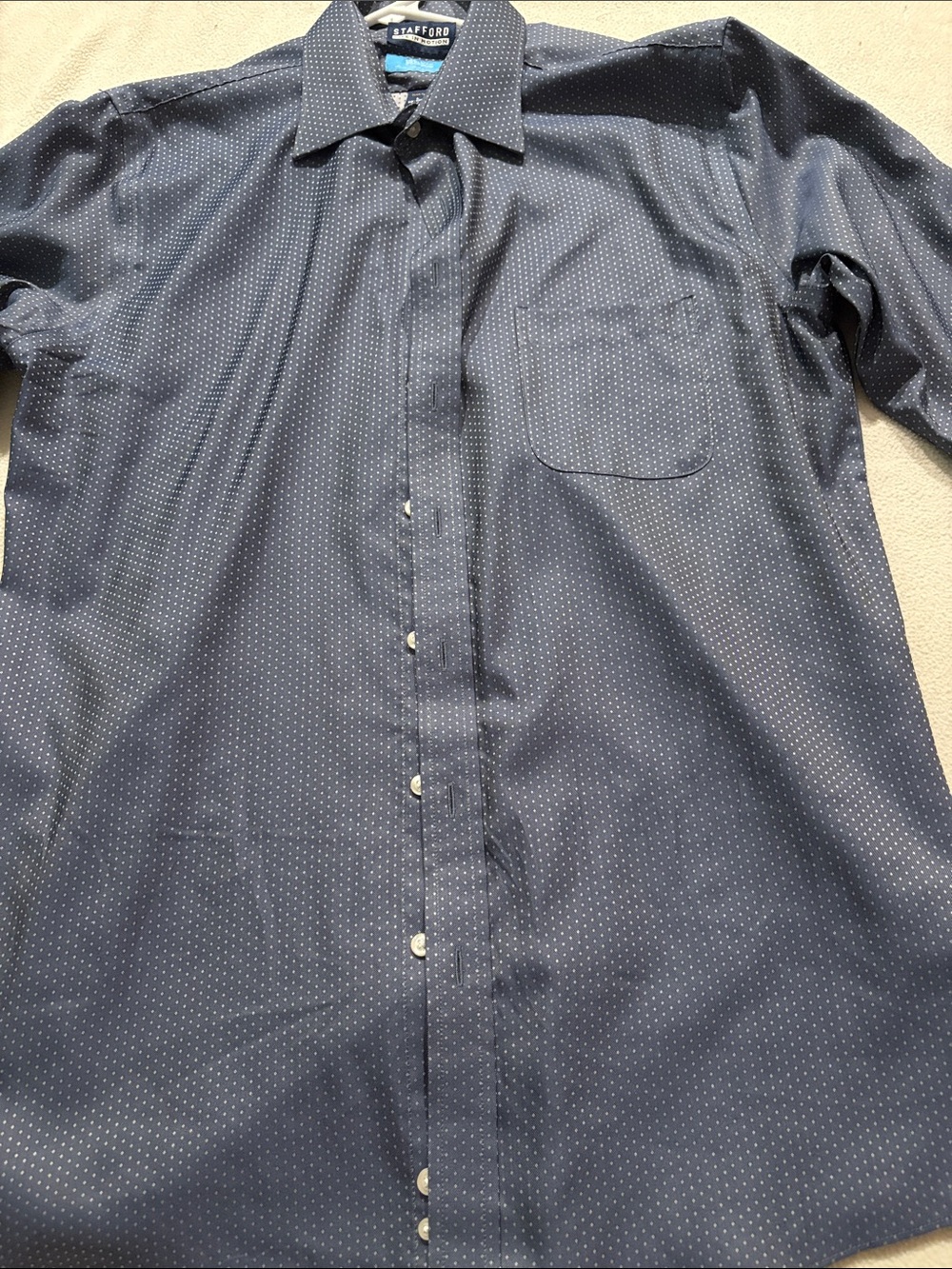 Stafford Navy Micro-Pattern Long-Sleeve Dress Shirt